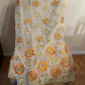 Elegant Floral Guipure cord lace- Orange and Gold, 5 meters.